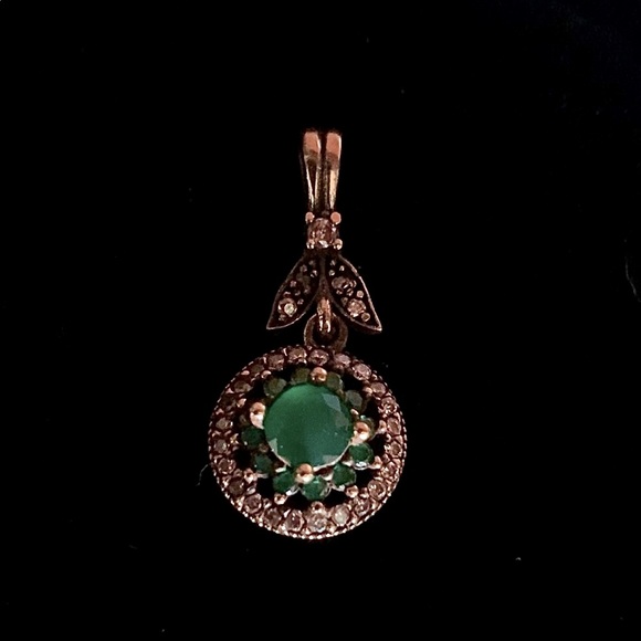 Emerald Topaz Round Silver Pendant Roxelana Antique Style - Picture 3 of 9
